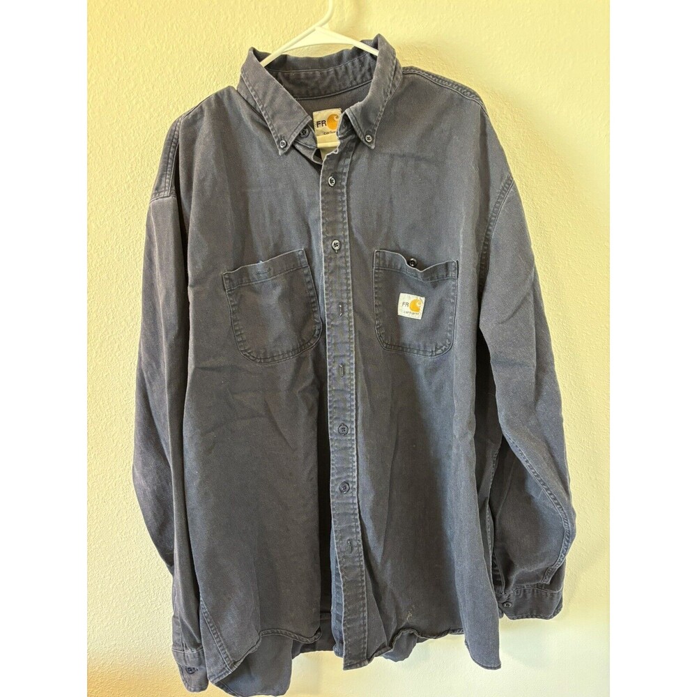 Carhartt FR Flame Resistant FR Navy Shirt Size XXL , Some Small Stains, 2XL